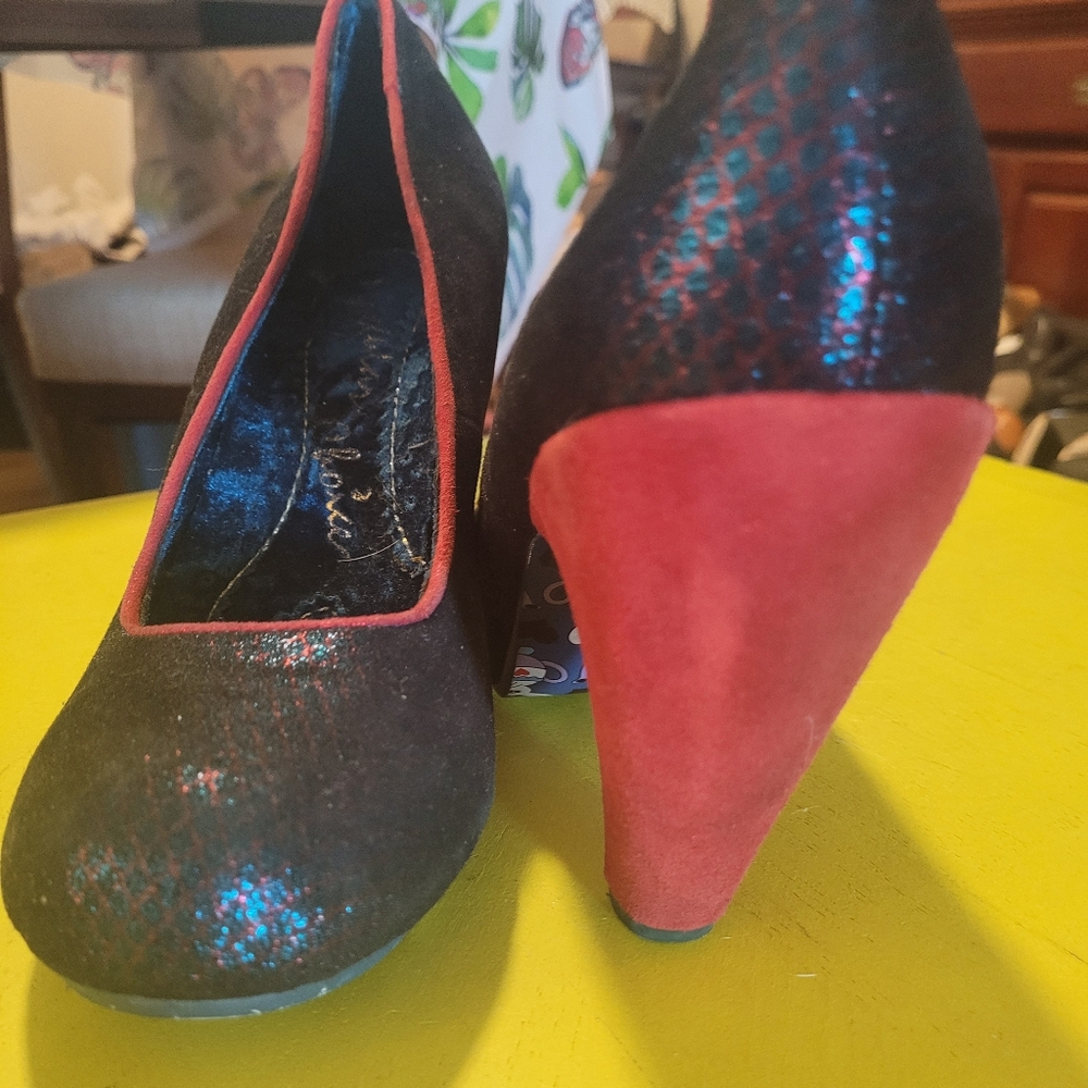 Irregular Choice Glitter Heels 8.5 blue w Red Heel